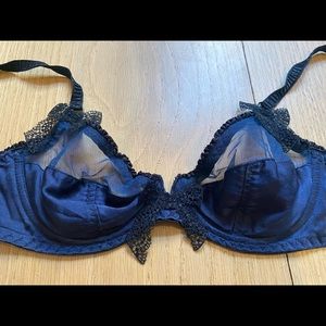 Agent Provocateur Navy Silk Bra with Bows